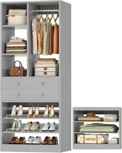 Vista 10 de Besiost Sistema de Armario Pequeño, Sistema Organizador de Armario de Madera de 28"/2.3 Pies con Cajones y Estantes, Sistemas de Armario Walk-in
