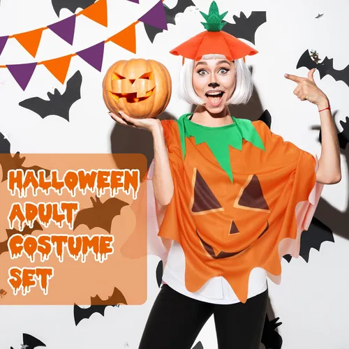 Vista 5 de Ramede Los juegos de disfraces de Halloween de 2 piezas incluyen capa de poncho con diadema divertida para adultos, regalos de fiesta, suministros