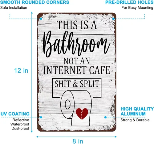 Vista 5 de Letreros decorativos de metal con texto en inglés «This Is A Bathroom Not An Internet Cafe»