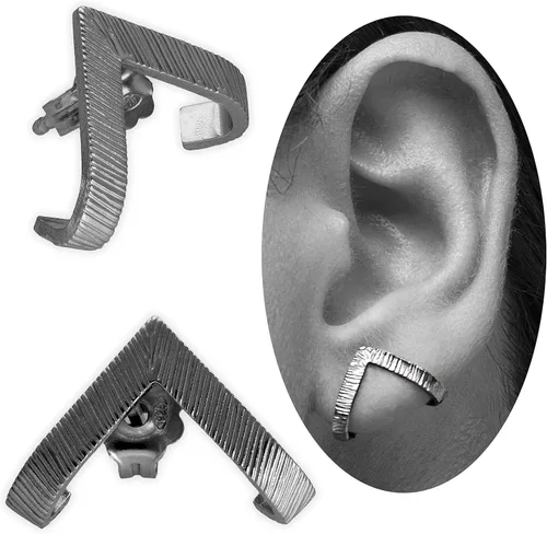 Vista 15 de Emmanuela - Aretes de aro texturizados en forma de V, plata de ley 925 chapada en oro, estilo minimalista, moderno, sexy, hipoalergénicos y sin