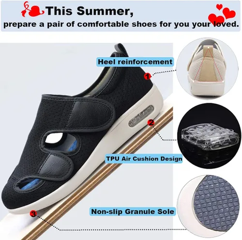Vista 5 de W&LESVAGO Zapatos diabéticos de ancho ancho para mujer, cojín de aire, ligero y cómodo sandalias para caminar para ancianos hinchados pies vendados