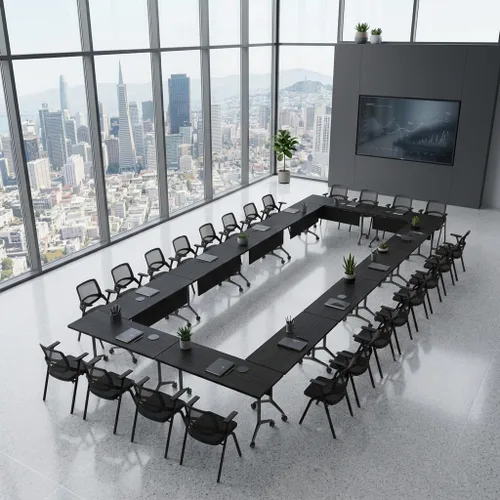 Vista 2 de Folding Conference Table with Wheels, Modular Foldable Conference Room Training Tables for Training Rooms, Flip Top Mobile Rolling Meeting Seminar