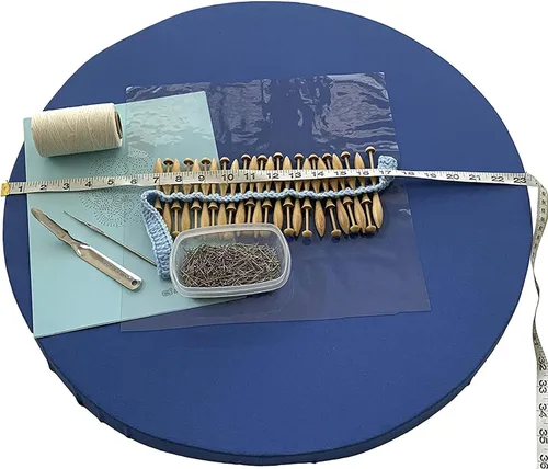 Vista 9 de Bobbin Kit de fabricación de encaje con almohada. Tabla de encaje redonda de 23 pulgadas x 2 pulgadas, 24 bobinas danesas para encajar, patrones