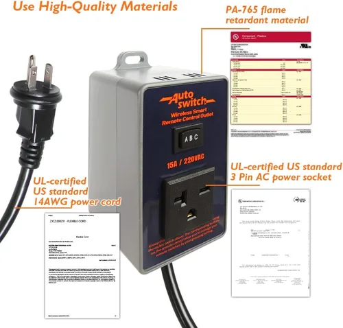 Vista 4 de O'SKOOL Interruptor de toma de corriente inalámbrico con control remoto, transmisor de 433M enchufe de 220V (batería incluida), PTA022