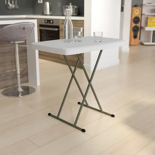 Vista 4 de EMMA + OLIVER Bandeja de TV plegable de plástico ajustable de 30 pulgadas de altura/mesa portátil en blanco granito