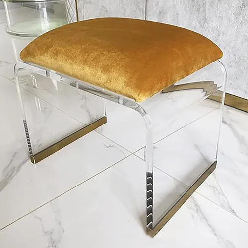Vista 12 de QQXX Taburete de acrílico con asiento acolchado de terciopelo, mesita de noche de acrílico transparente, mesa auxiliar cuadrada, taburete moderno