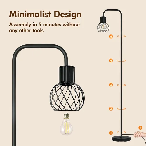Vista 7 de Lámpara de pie industrial, lámpara de pie LED moderna con bombilla LED de 6W, interruptor de pie, lámparas altas de metal para sala de estar