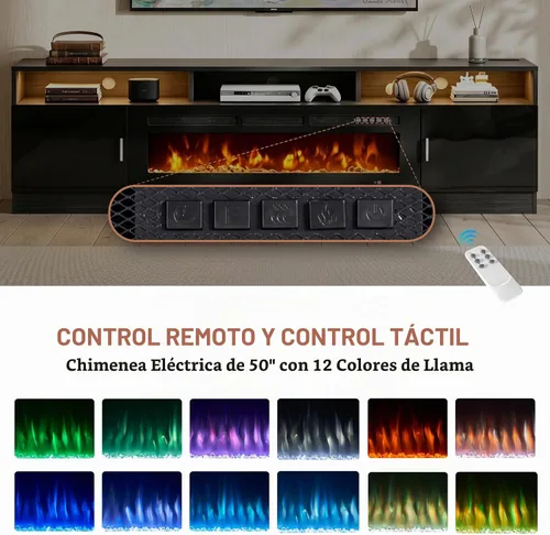 Vista 7 de MXV - Soporte de TV con chimenea de 70 pulgadas con toma de corriente para televisores de hasta 80 pulgadas, centro de entretenimiento con chimenea