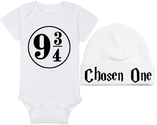 Vista 53 de Sombrero de bebé Wizard - Chosen One (tela negra - diseño dorado)