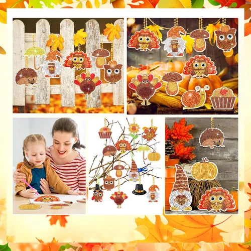 Vista 6 de Inbagi 15 llaveros de pintura de diamante de otoño, llaveros de arte de diamantes de otoño, decoración para decoración de fiesta de Acción de Gracias