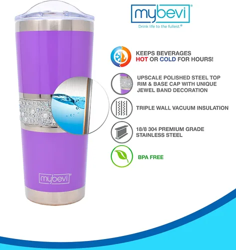 Vista 2 de MyBevi Vaso aislado Hollywood – Vaso de viaje de acero inoxidable de 20 onzas con tapa resistente a fugas Sin BPA, reutilizable, se adapta a