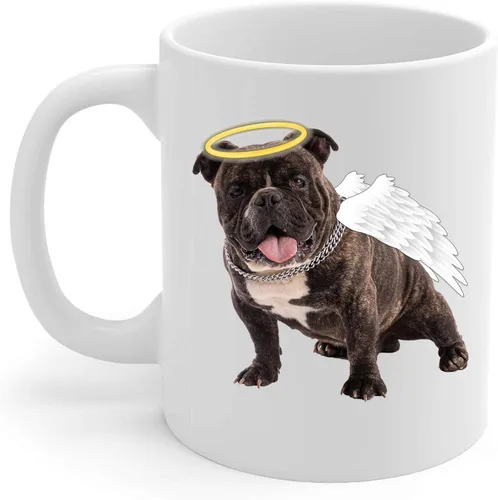 Vista 2 de Brindle American Bully Angel Wings - Taza de café conmemorativa – Regalos de condolencias para los amantes de los perros, taza blanca de 11 onzas