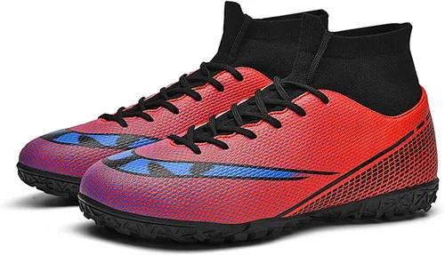 Vista 4 de Qzzsmy Tacos de fútbol para hombre y mujer, zapatos de fútbol profesionales FgAg de caña alta para interiores y exteriores, competición