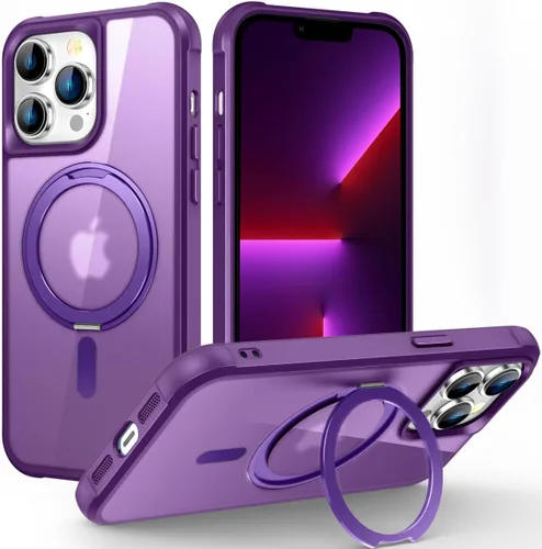 Vista 61 de Funda para iPhone 11 con soporte de anillo magnético giratorio de 360° [compatible con Mag-Safe] [Protección de grado militar] Funda translúcida