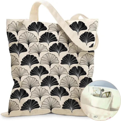 Vista 24 de Bolsa de lona estética para mujer, con cierre magnético a presión y bolsillo interior con cremallera, bolsa reutilizable