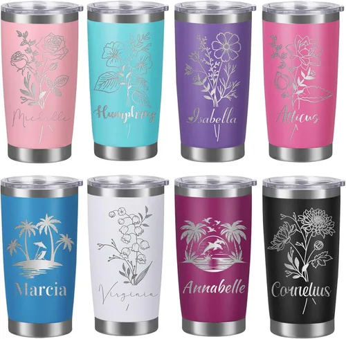 Vista 3 de Vasos personalizados con tapa de nombre y pajita, vaso de café aislado personalizado, regalo de Navidad y cumpleaños para hombres, acero inoxidable