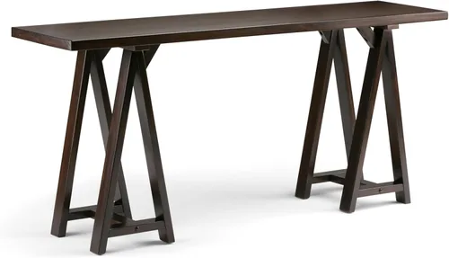 Vista 17 de Simpli Home - Sawhorse - Mesa de centro, color castaño oscuro., Pino, Distressed Grey