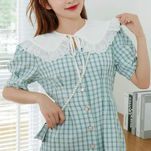 Vista 3 de YEKEYI Collar falso desmontable bordado cuello Ruff mini capa Dickey collar para mujeres niñas