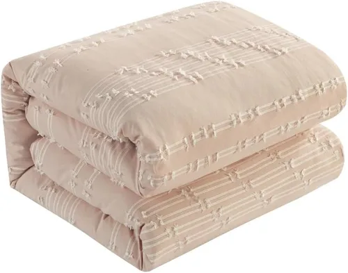 Vista 3 de Chic Home Desiree - Juego de edredón Blush Bed in a Bag, tamaño Queen (5 piezas), ropa de cama de microfibra con diseño jacquard a rayas, edredón