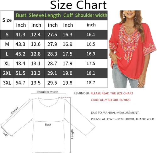 Vista 2 de Vakakado Blusas bordadas estilo campesino mexicano bohemio de manga corta para mujer estilo hippie
