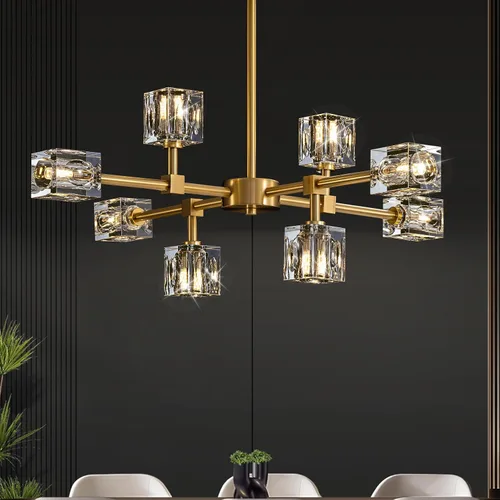 Vista 14 de Candelabro de Cristal Negro, Lámparas de Araña Sputnik con 12 Luces, Lámpara de Techo Moderna Ajustable en Altura Semiempotrada para Comedor, Isla