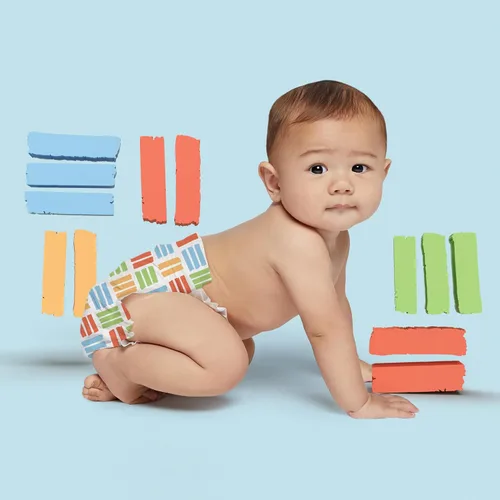 Vista 5 de Hello Bello Pañales Premium Talla 1, Diseños Balloon Buddies y Crosshatch Cuties, Caja Club de 82