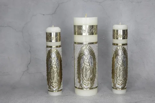 Vista 2 de A&C Quinceañeras and More Virgen de Guadalupe Unity Candles Juego de 3 velas Unity para boda velas de unión VUVC