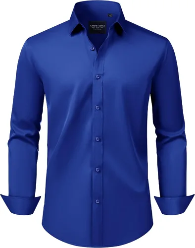 Vista 7 de Alimens & Gentle Camisas de vestir para hombre, manga larga, elásticas, sin arrugas, con botones