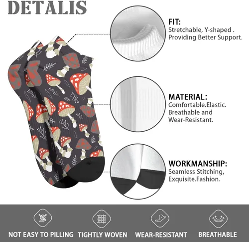 Vista 7 de devor Crew Socks Short for Men's Socks Short Socks Trendy Mushrooms Funny Mushrooms Magic Mushrooms Plant Forest Sock