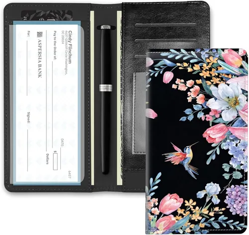 Vista 9 de RFID Blocking Checkbook Cover for Women & Men, Premium PU Leather Print Wallet for Duplicate Checks, Slim Organizer with Pen Holder, Credit Card