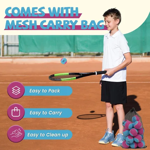 Vista 6 de Paquete de 12/20/36/48/60 pelotas de tenis para niños, 50% de baja compresión, pelotas de tenis para principiantes, entrenamiento juvenil y juego