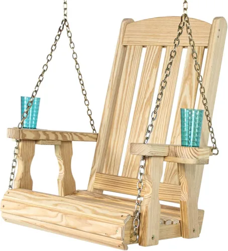 Vista 9 de Amish Casual Silla columpio con tratamiento a presión de misión resistente con portavasos (mancha de cedro)