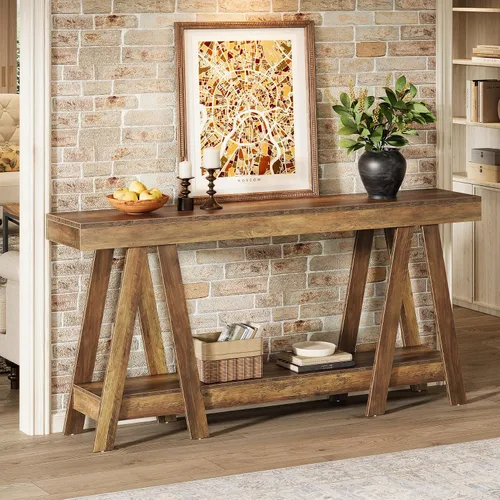 Vista 6 de Tribesigns Mesa consola de granja de 70.87 pulgadas, mesa decorativa de entrada de 2 niveles detrás del sofá para sala de estar, entrada, vestíbulo