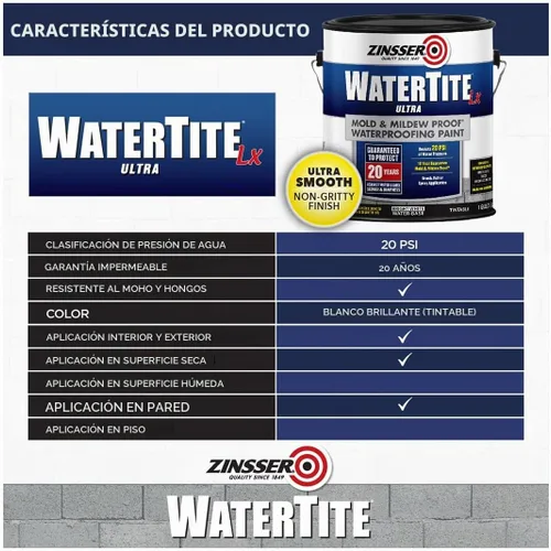 Vista 2 de Zinsser WaterTite LX Ultra White Pintura Impermeabilizante