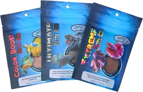 Vista 5 de Betta Bits - Paquete variado de 3 alimentos Betta diferentes, color extremo, máximo y aumento