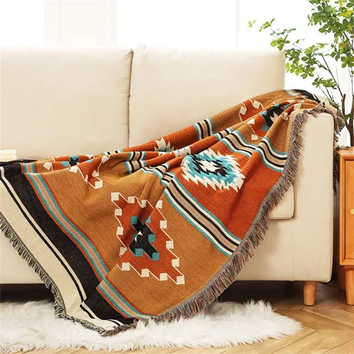 Vista 6 de Homesy - Mantas boho del suroeste, manta reversible verde azteca del suroeste para mueble, silla, sofá, hogar, uso exterior, playa, auto, carpa