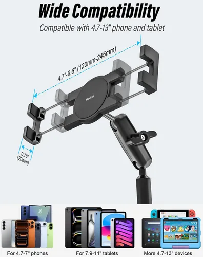 Vista 6 de Soporte para tablet para automóvil, brazo de metal, soporte de tableta resistente para portavasos de automóvil, soporte de automóvil ajustable