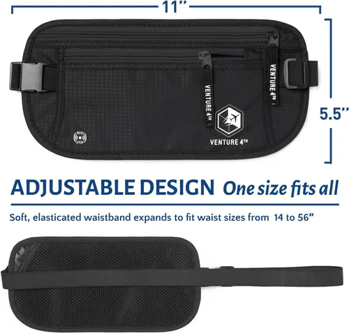 Vista 2 de VENTURE 4TH Cinturón de dinero de viaje, soporte delgado para pasaporte, bolsa de viaje con bloqueo RFID para proteger efectivo, tarjetas de crédito