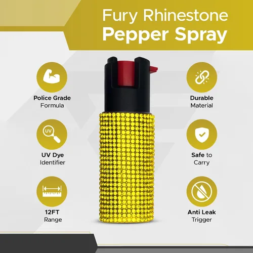 Vista 2 de FURY Spray de Pimienta con Pedrería - Alcance de 12 Pies, Máxima Potencia, Identificador de Tinte UV, Anti-Goteo y Anti-Disparo Accidental, Llavero