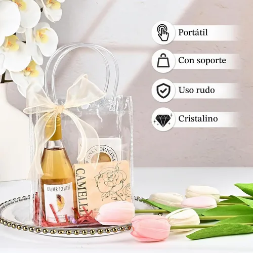 Vista 4 de Ohuimrt - Bolsas de regalo de plástico transparente con asas, 24