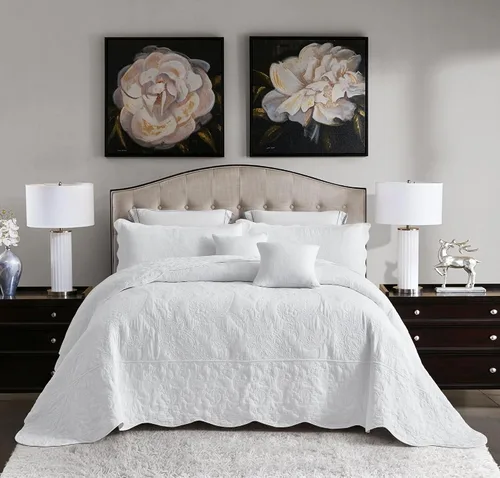 Vista 11 de Colcha Queen de Algodón de Tamaño Grande, Diseño de Patrón Paisley Reversible, Cobertor de Cama Ligero, Juego de 5 Piezas - Queen, Gris Generous