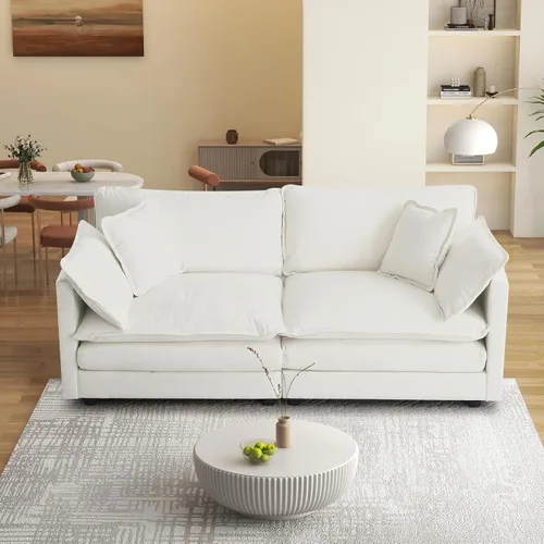 Vista 56 de Sofá seccional modular convertible de 76.7", sofás de dos plazas de chenilla con asiento profundo y cojines tipo loveseat para sala de estar, Beige