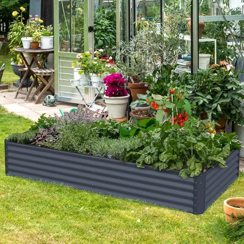 Vista 2 de Maceta de jardín elevada galvanizada para plantas al aire libre, camas de jardín elevadas extra altas de 17 pulgadas, cajas de jardín al aire libre