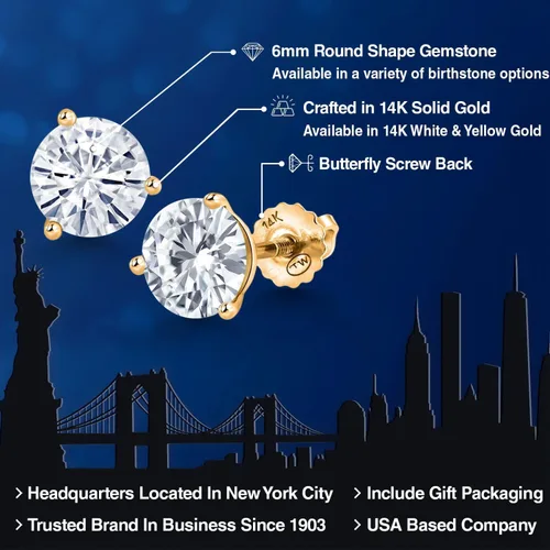 Vista 80 de Gem Stone King Aretes de Martini de oro amarillo de 14 quilates Aretes de tuerca de 3 puntas para mujeres y hombres Redondos de 0.236 pulgadas