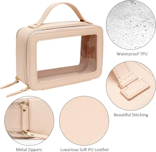 Vista 5 de LETGO Bolsas de maquillaje transparentes, bolsa de aseo aprobada por la TSA con cremallera, organizador de maquillaje transparente para artículos