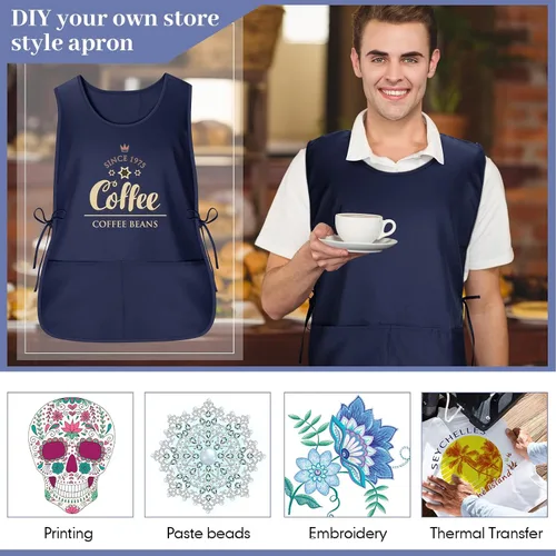 Vista 6 de Suhine 15 Pcs Cobbler Apron Smock Apron with 2 Deep Pockets and Side Ties Unisex Apron for work kitchen