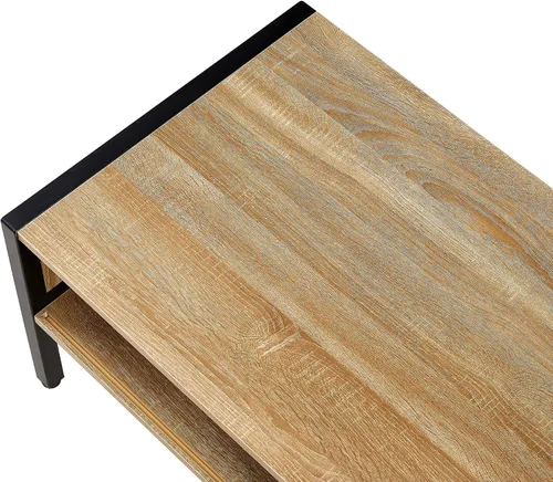 Vista 5 de Mesa de centro moderna de mediados de siglo con almacenamiento, mesa rectangular de madera de 40.16 pulgadas con panel de puerta deslizante de ratán