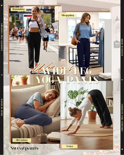 Vista 204 de Neer - Conjunto de 3 pantalones de yoga de pierna ancha para mujer - Pantalones deportivos cómodos, holgados, de cintura alta y casuales