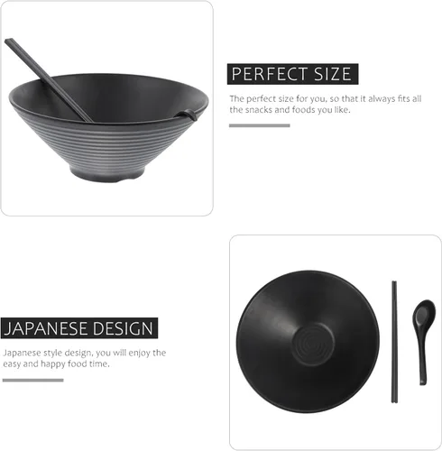Vista 3 de Hemoton 1 juego de tazones de ramen cucharas mezcladoras palillos japoneses ensaladera con tapa Pho cuencos de cerámica cuencos de mezcla de ramen