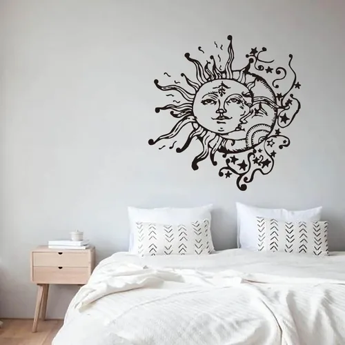 Vista 3 de Pegatinas de pared con diseño de estrellas y sol, luna, decoración celestial del hogar para cualquier habitación, bohemio, moderno, bohemio